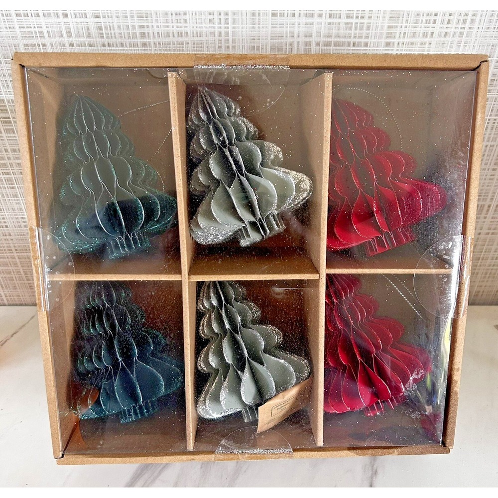 Christmas Tree Shaped Ornaments Lot of 6 St Nicholas Square Red & Green New! BxN